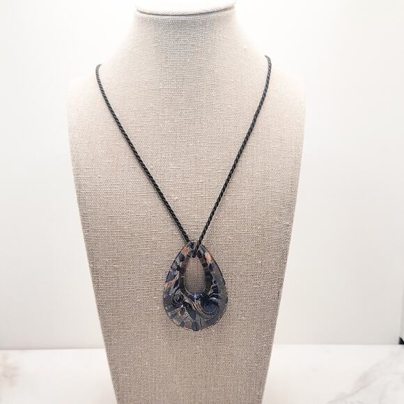 Murano /Venetian inspired glass metallic blue, silver & copper tear drop pendant - Picture 3 of 7